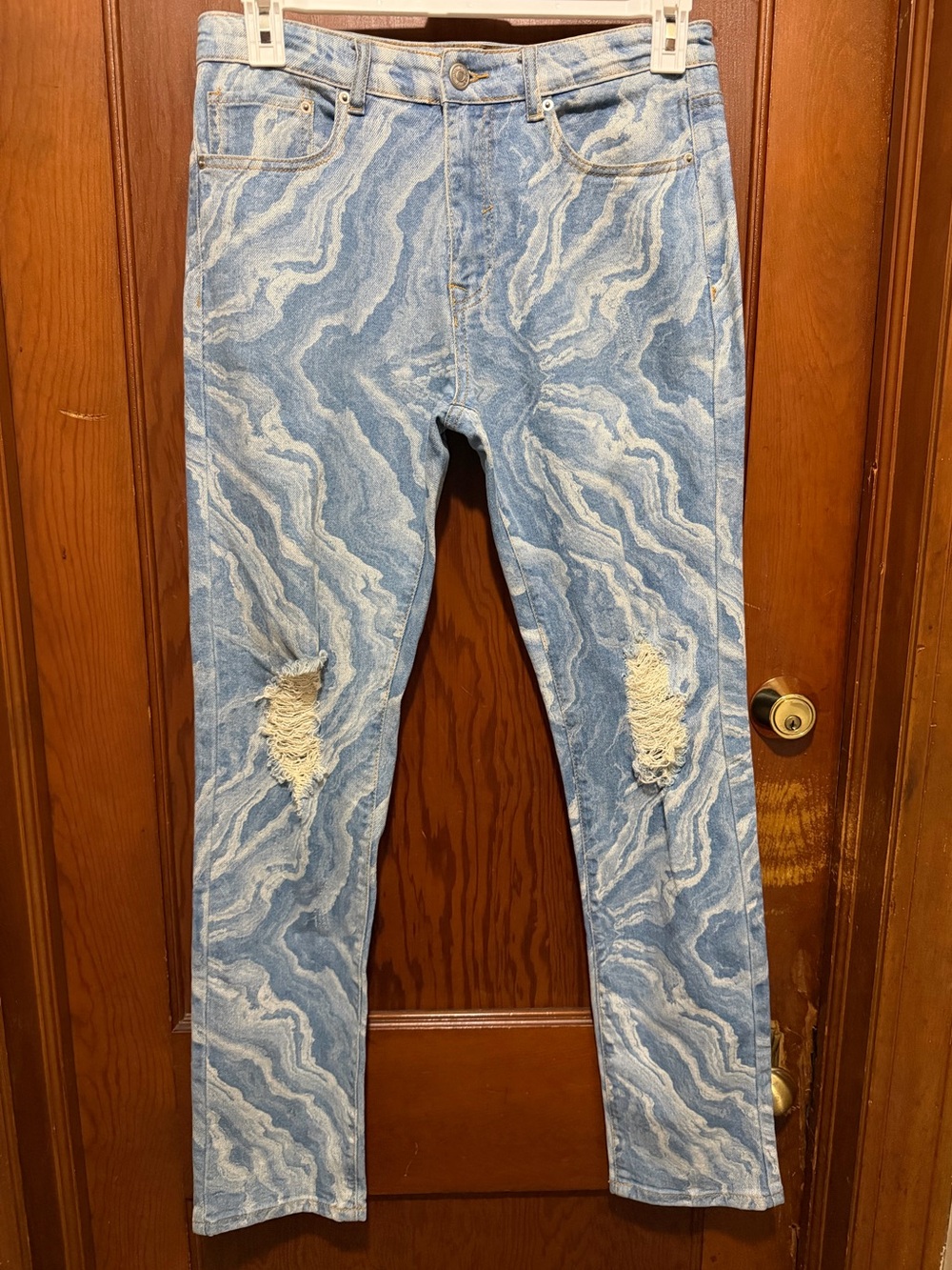 Forever 21 Marbled Light Blue Distressed Jeans